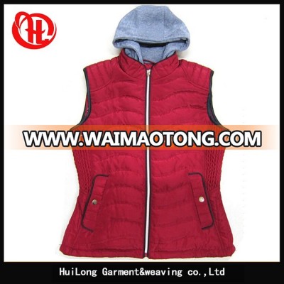 ladies' double placket waistcoats with hood zipper vests lady's stock vest wholesale